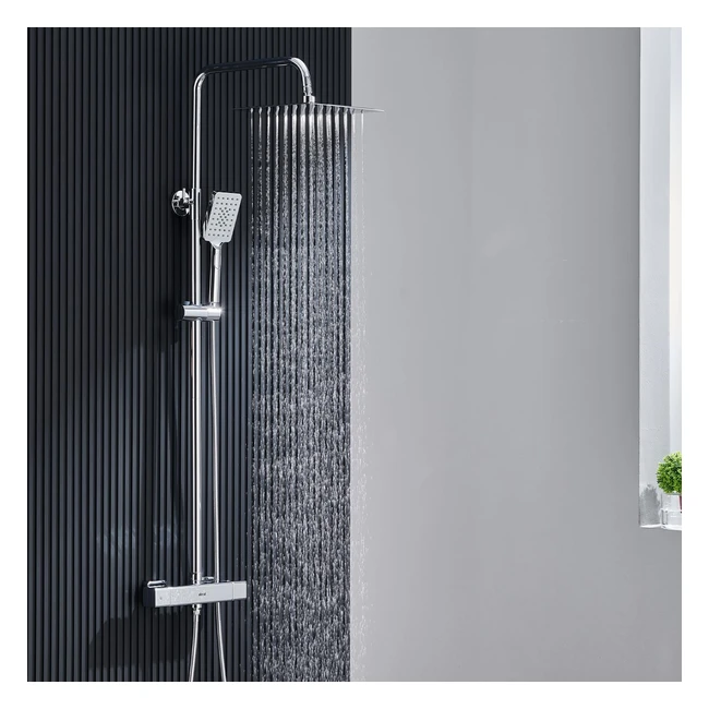 Colonne de douche thermostatique Ulytid avec mitigeur, réglable en hauteur, tête de douche carrée 25x25cm, douchette 3 jets chromée