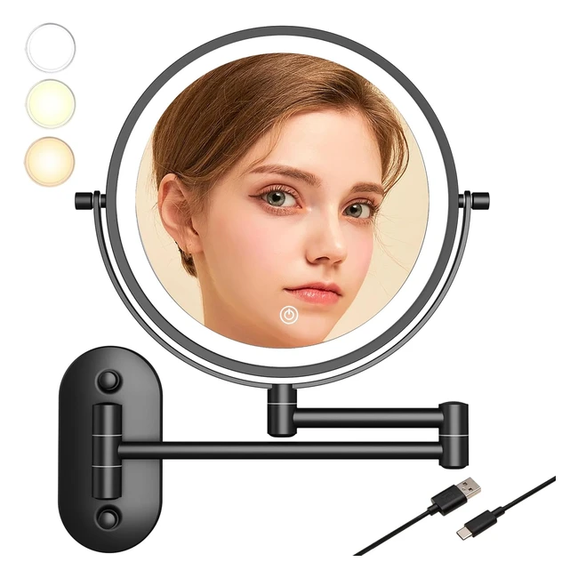 Miroir de maquillage mural LED 10x Tushengtu 203 cm - Noir