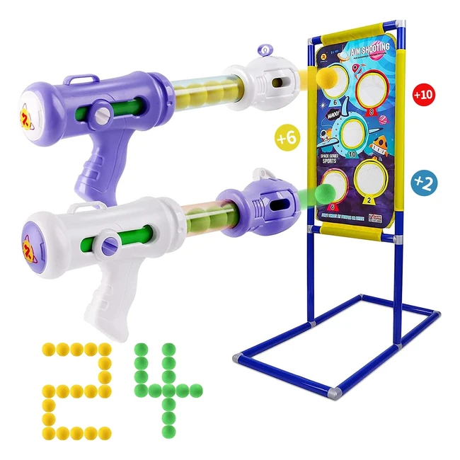 Juego de Tiro al Blanco para Niños 6-10 Años | 2 Pistolas de Aire y 24 Bolas de Espuma