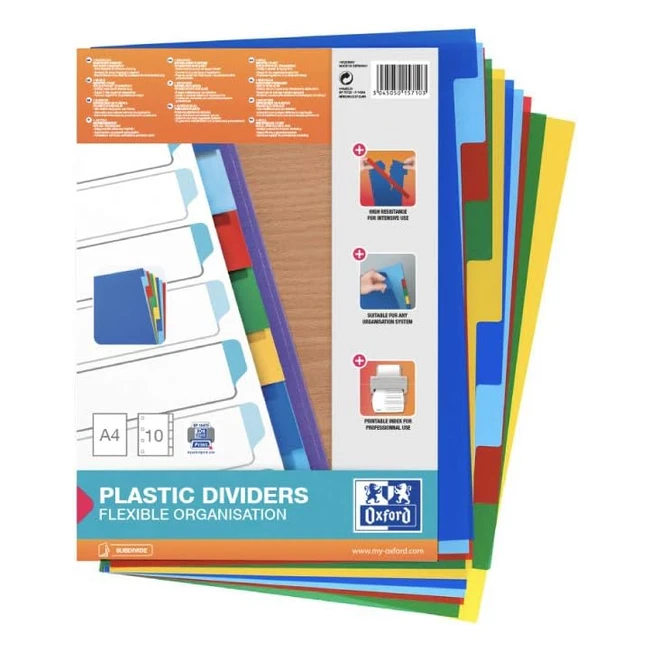 Durable Oxford A4 Plastic 10 Part Dividers - Assorted Colors - Set 1