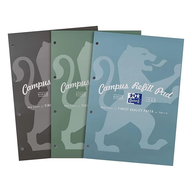 Oxford Campus A4 Refill Pad - 300 Pages - Metallic Assorted Colors - Pack of 3
