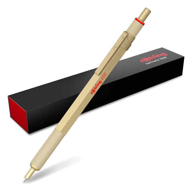Bolígrafo Rotring 600, Punta Media, Tinta Azul, Cuerpo Oro, Recargable