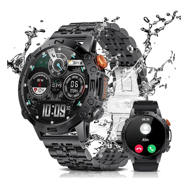 Montre connectée homme ESFOE avec assistant vocal, 143 AMOLED HD, 5ATM étanche, 100 modes sportifs, cardiofréquencemètre