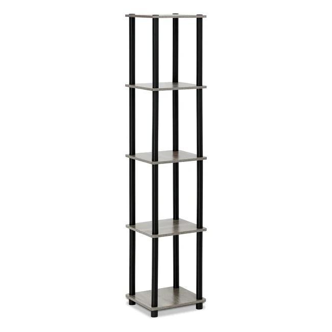 Furinno TurnNTube 5-Tier Corner Square Rack Display Shelf - French Oak/Black