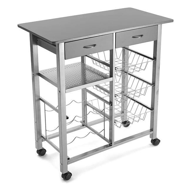 Carro de cocina Versa Leicester con ruedas cajones y botellero - Gris