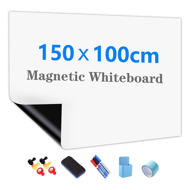 Jomusaga Lavagna Cancellabile Bianca 150 100cm - Adesiva, Magnetica - Pennarelli, Cancellino, Magneti inclusi - Scuola, Ufficio, Casa