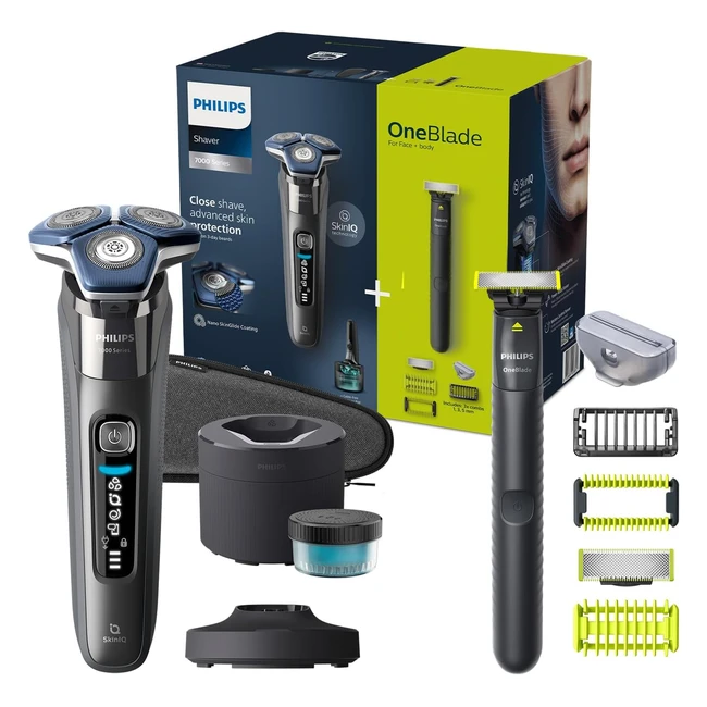 Philips Rasierer Series 7000 Elektrischer Nass und Trockenrasierer mit Skiniq, Dark Chrome, Ausklappbarer Trimmer