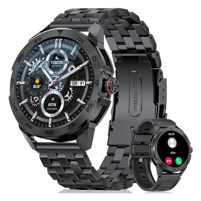 LIGE Reloj Inteligente para Hombre - Llamadas SMS - 120 Modos Deportivos - Asistente de Voz - Ritmo Cardíaco - Presión Arterial - Spo2 - IP67 Impermeable - Smartwatch para Android iOS
