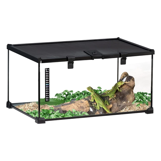 PawHut Bote Reptiles - Terrarium Transparent Couvercle Coulissant Thermomtre
