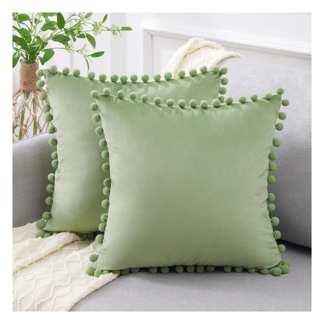 Juego de 2 cojines decorativos de terciopelo, 50x50cm, verde salvia