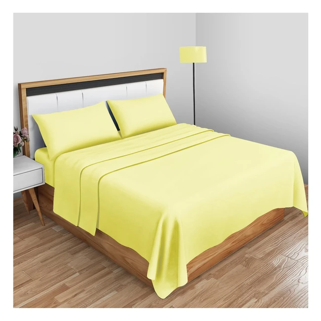 Luxury Non Iron Percale Flat Sheet King Size - Hotel Quality Bedding - Yellow
