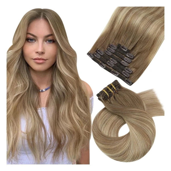 Extensiones de Cabello Natural Clip - Marrn Claro a Rubia - 8 Extensiones de P