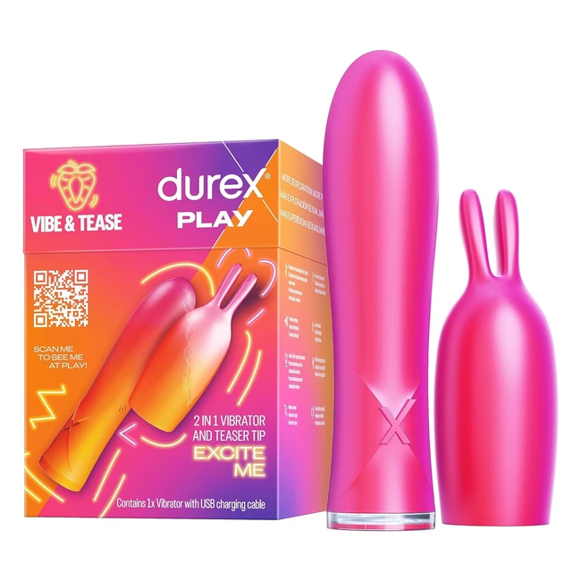 Durex Vibrator 2in1 with Teaser Tip - 7 Vibration Modes - Water Resistant
