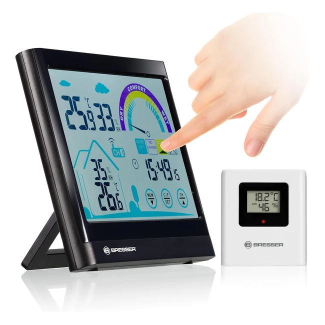 Estación Meteorológica Bresser 7007402 - Termohigrómetro Radiocontrolado con Pantalla Táctil y Recomendación de Ventilación