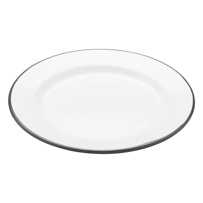 KitchenCraft Living Nostalgia Enamel Side Plate - Classic Nonstick Dinner Plate 20cm - White/Grey