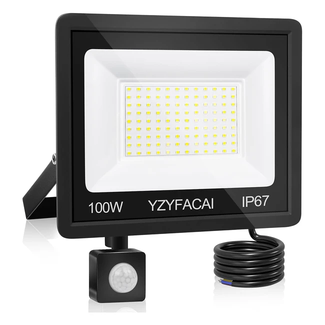 Projecteur LED extérieur 100W avec détecteur de mouvement IP67 - Lumière de sécurité 7000K blanc froid - Super lumineux spot LED extérieur 10000lm pour jardin, patio, cour, garage