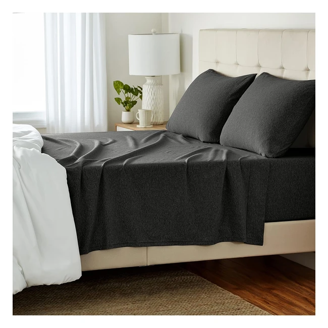 Amazon Basics 4 Piece Heather Cotton Jersey Bed Sheet Set - Queen Dark Gray Soli