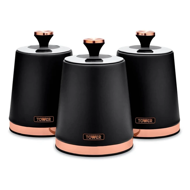 Tower T826131BLK Cavaletto Set of 3 Storage Canisters - Tea Coffee Sugar - Black
