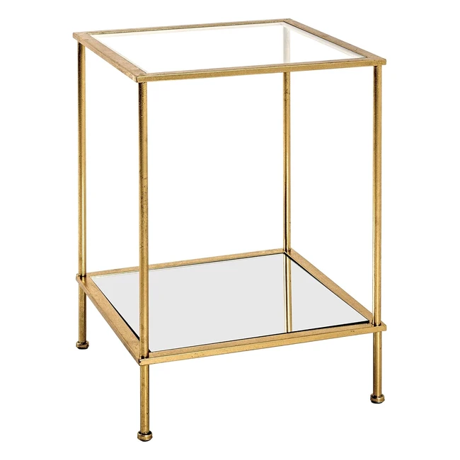 Table basse en métal doré Haku, L 39 x P 39 x H 55 cm - Cadre en acier tubulaire, étagère en miroir et verre de sécurité