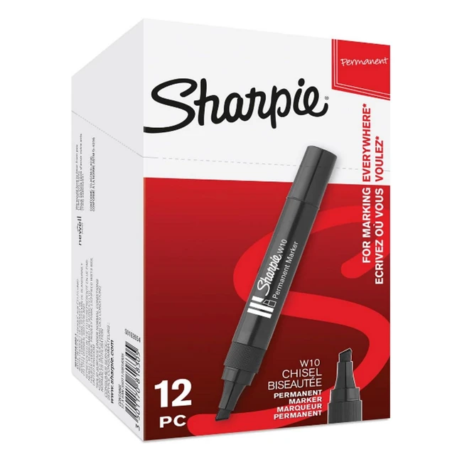 Sharpie W10 Permanent Markers - Chisel Tip - Black Ink - 12 Count