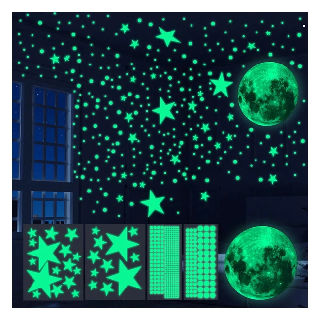 Pegatinas de pared luminosas 435pcs - Estrellas fluorescentes para techo - Luna 