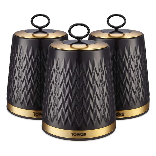 Tower T826091BLK Empire Set of 3 Storage Canisters - Tea Coffee Sugar - Black an