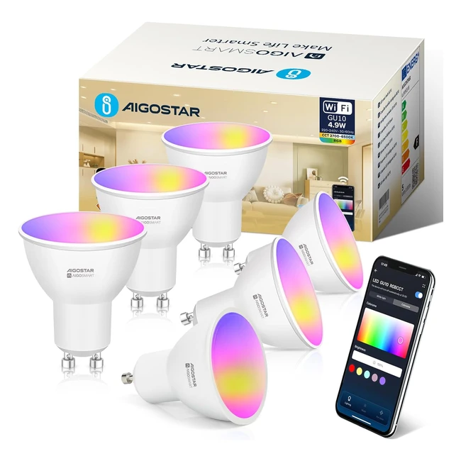 Lampadine Smart Alexa Gu10 SL2 - Lampadina Wifi LED 4.9W 420lm - Dimmerabile RGB - Controllo App - Compatibile con Alexa/Google Home - 6 unità