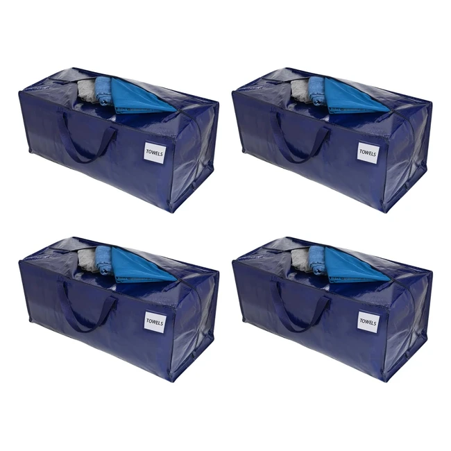 Lot de 4 sacs de déménagement bleu extra larges et résistants avec sangles de sac à dos, poignées et fermetures éclair solides