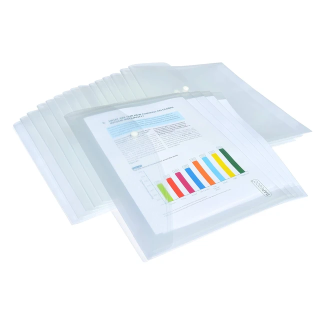 Rapesco 1496 Popper Wallets A4 Foolscap Clear Pack of 20 - Durable, Secure, Large Capacity