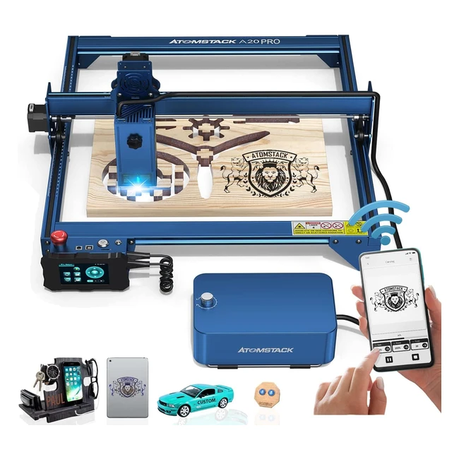 Atomstack A20 Pro Laser Graviermaschine 130W - 3-in-1 Offline Bildschirm/Handy-App/Windows Gravur - 20W Laserkopf - Doppelpumpe - Air Assist Kit - 300W CO2 - Graviert Holz Metall