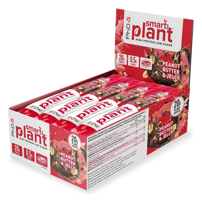 PhD Smart Plant Bar - Confezione da 12 barrette energetiche - Proteine 18g - Basso contenuto zucchero - Vegane - Gusto burro d'arachidi