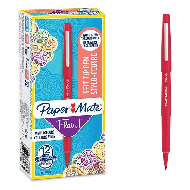 Paper Mate Flair Felt Tip Pens - Medium Point 07mm - Red - 12 Count