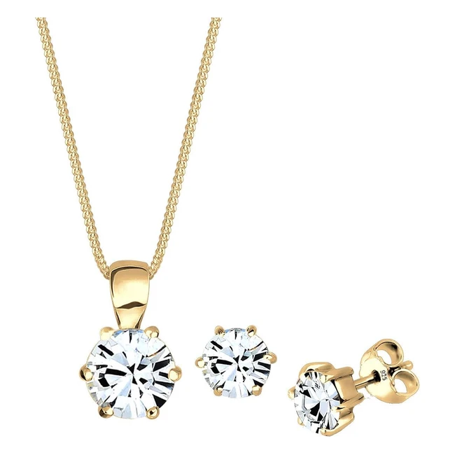 Ensemble de bijoux femmes Elli - Solitaire pendentif et clous d'oreilles en argent sterling 925 plaqué or rose