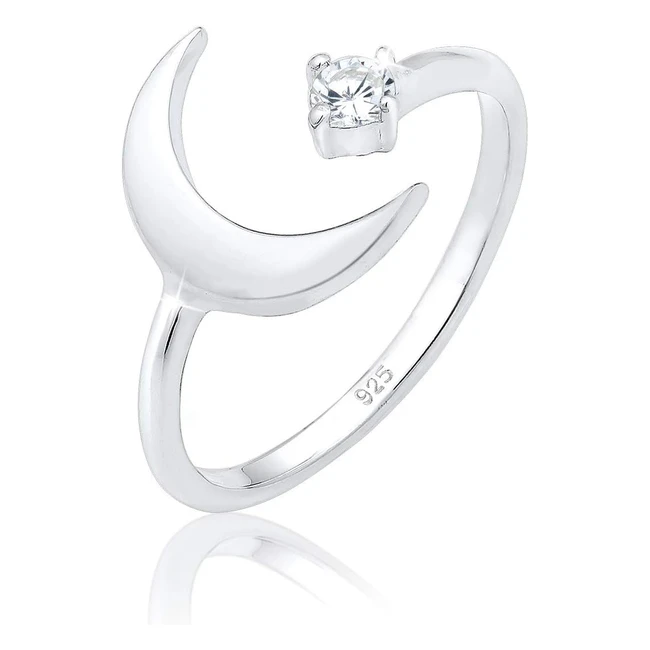 Bague femmes demi-lune astro ouvert en argent 925 avec cristal de zirconium - Réf. elli