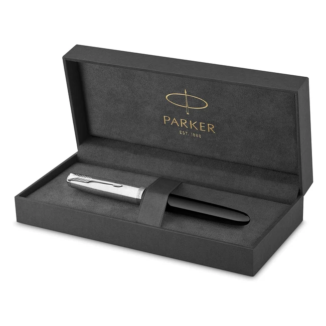 Parker 51 Fountain Pen - Black Barrel, Chrome Trim, Fine Nib, Black Ink - Gift Box