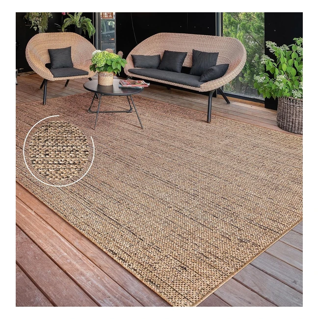 Tapis Extérieur Terrasse Salon Cuisine Lavable en Machine - Paco Home - Réf: 240x340cm - Motif Boho Uni - Couleur Beige