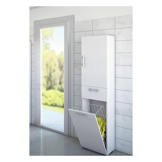 Armoire de buanderie dmora 1 porte 100 fabriqué en Italie avec panier à linge et tiroir - Colonne moderne de salle de bain