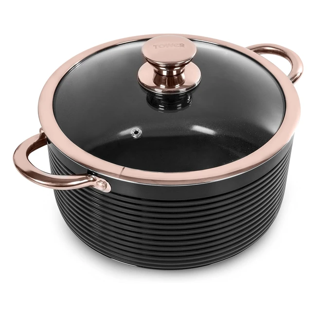 Tower T800002RB Casserole Dish with Lid - 4L, Nonstick Ceramic Coating, Aluminium, Black/Rose Gold
