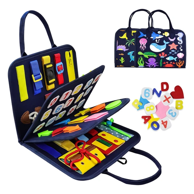 Jouet de développement Montessori - Planche de jeux portable - Apprentissage de la petite enfance - Bleu foncé