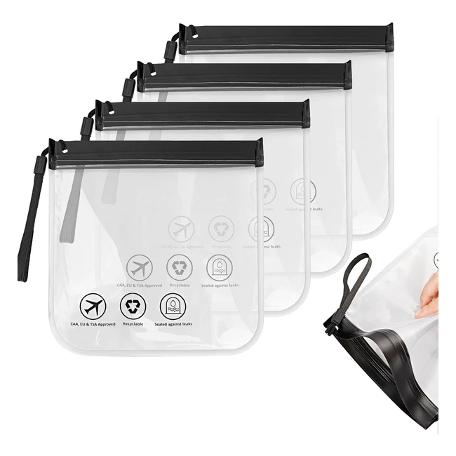 Trousse de toilette avion transparente 4 pièces 1L - Antifuite et approuvée dans le monde entier