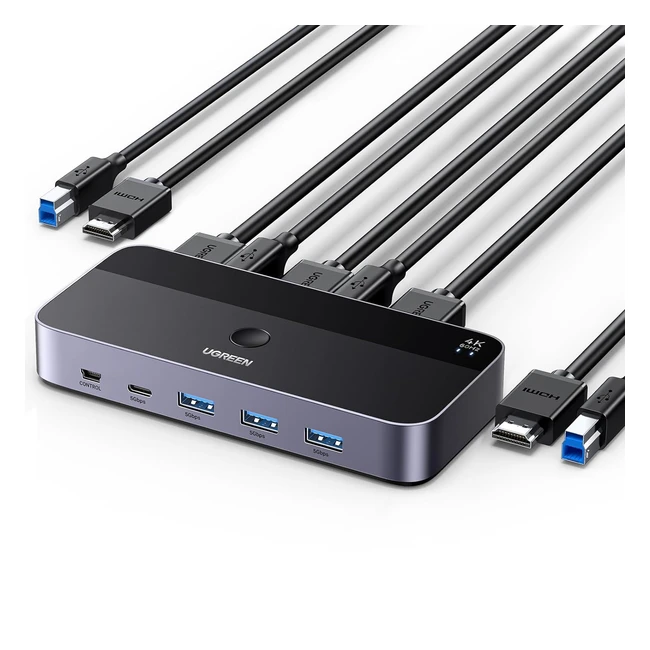 Switch HDMI KVM 4K 60Hz 2 in 1 Out Ugreen avec Ports USB 3.0 et USB C 3.0