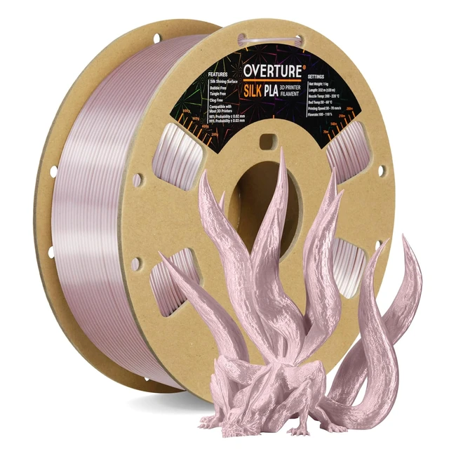 Filamento Overture Seta PLA 175mm 1kg - Precisione Dimensionale 003mm - Stampante 3D - Seta Argento Rosa