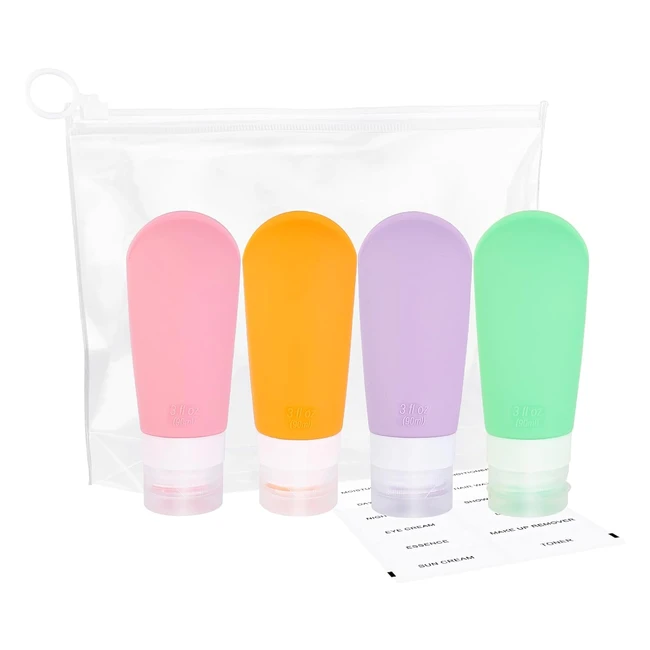 Giloty Contenitori da Viaggio per Liquidi 4 Pezzi 90ml - Kit Contenitori Flaconi Riutilizzabili - Viaggiare Senza Preoccupazioni