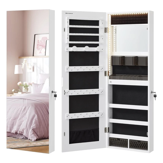 Songmics JJC013W01 Wall Mounted Jewellery Cabinet with LED Lights Storage Cupbo