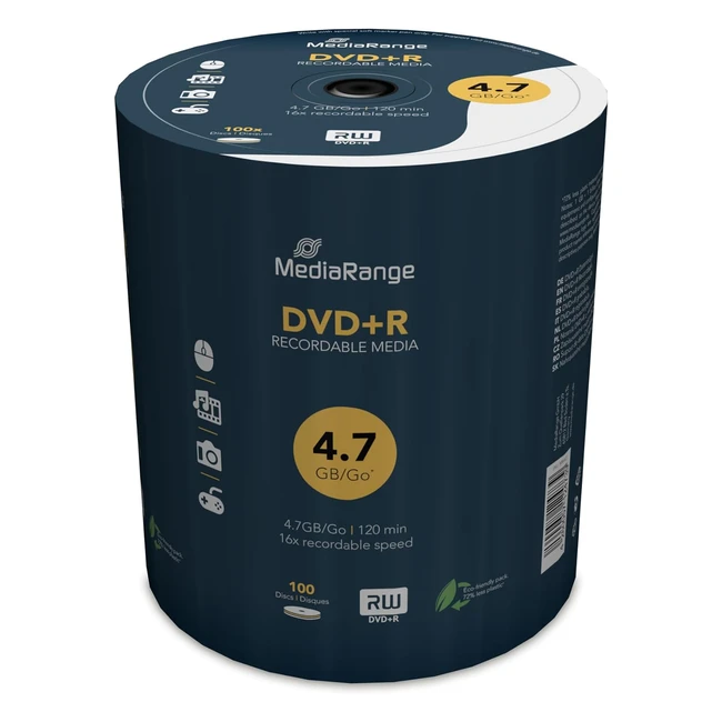 Mediarange MR443 DVD-R 16x 100 uds - Capacidad 4.7GB, 120 min