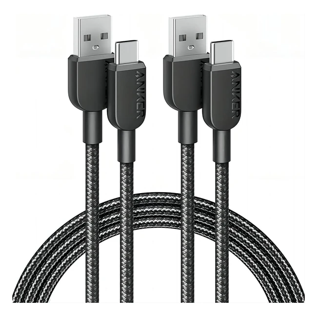 Anker USB-C Ladekabel Set 2er-Pack 180 cm 310 Ladekabel USB-A auf Typ C Nylonkabel Schnellladekabel für Samsung Galaxy Note 10 Note 9 S10 S10 LG V30 Smartphone USB 2.0 Schwarz