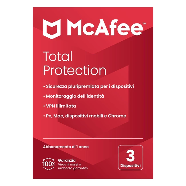McAfee Total Protection 2023 - Antivirus e VPN per la sicurezza online - Abbonamento 1 anno