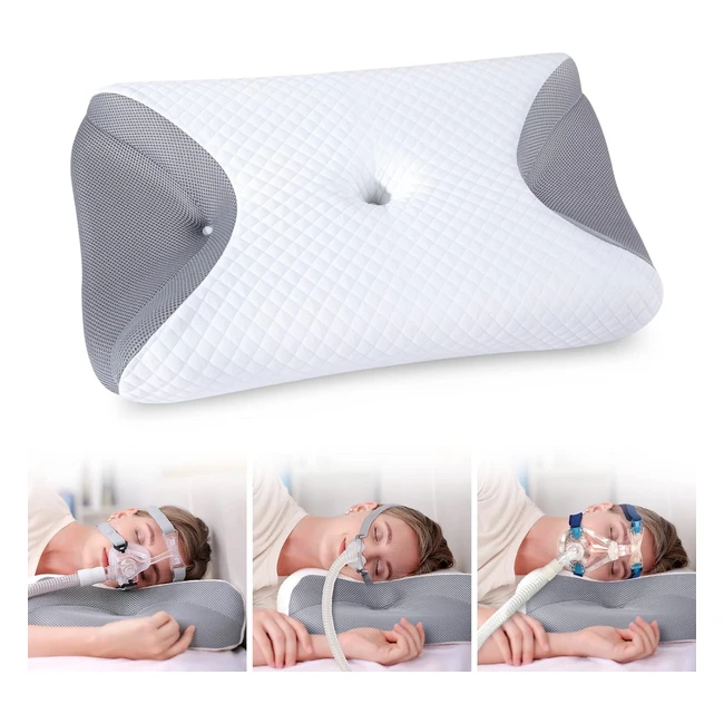 Almohada CPAP Homca - Ergonómica de Espuma Viscoelástica para Mascarillas CPAP - Reduce Presión y Fugas de Aire - 65x40x9.11 cm