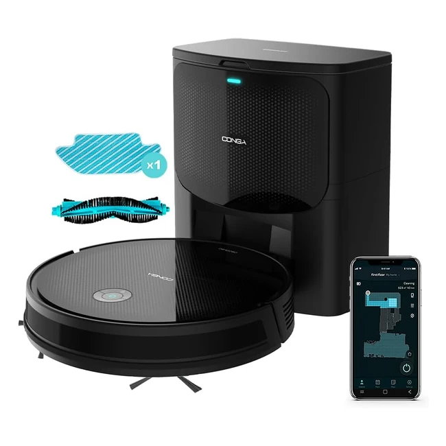 Aspirateur robot autovideur Conga 2499 Ultra Home Advanced - Technologie gyroscopique, 2100 Pa, application, brosse multifonction, mopa, détection de sac automatique 3L