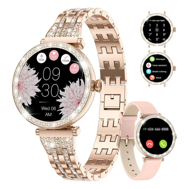 Montre Connectée Femme | Appel Bluetooth | Assistant Vocal | Suivi Sommeil | Fréquence Cardiaque | Podomètre | 100 Modes Sportifs | Étanche IP68 | Amoled Smartwatch
